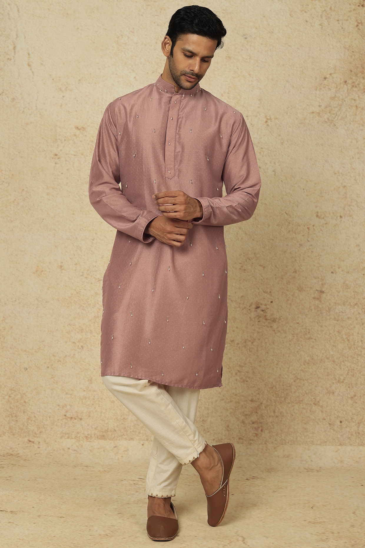Mauve Embroidered Kurta Set by AASTHASHAH at Pernia's Pop Up Shop