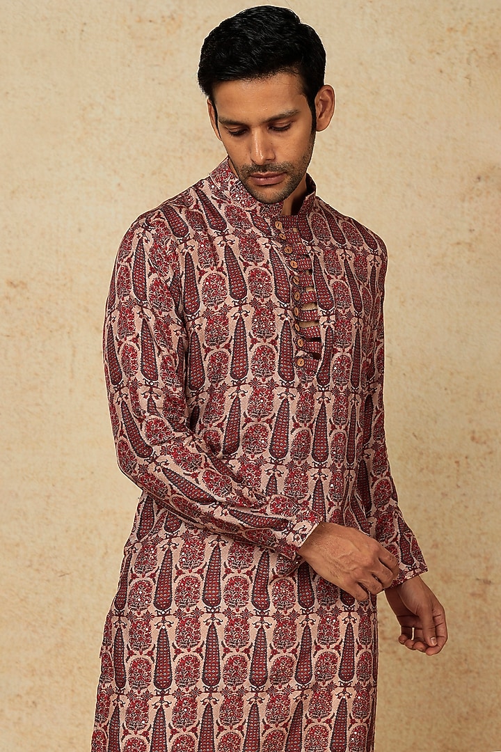 Red Digital Printed Kurta Set by AASTHASHAH at Pernia's Pop Up Shop