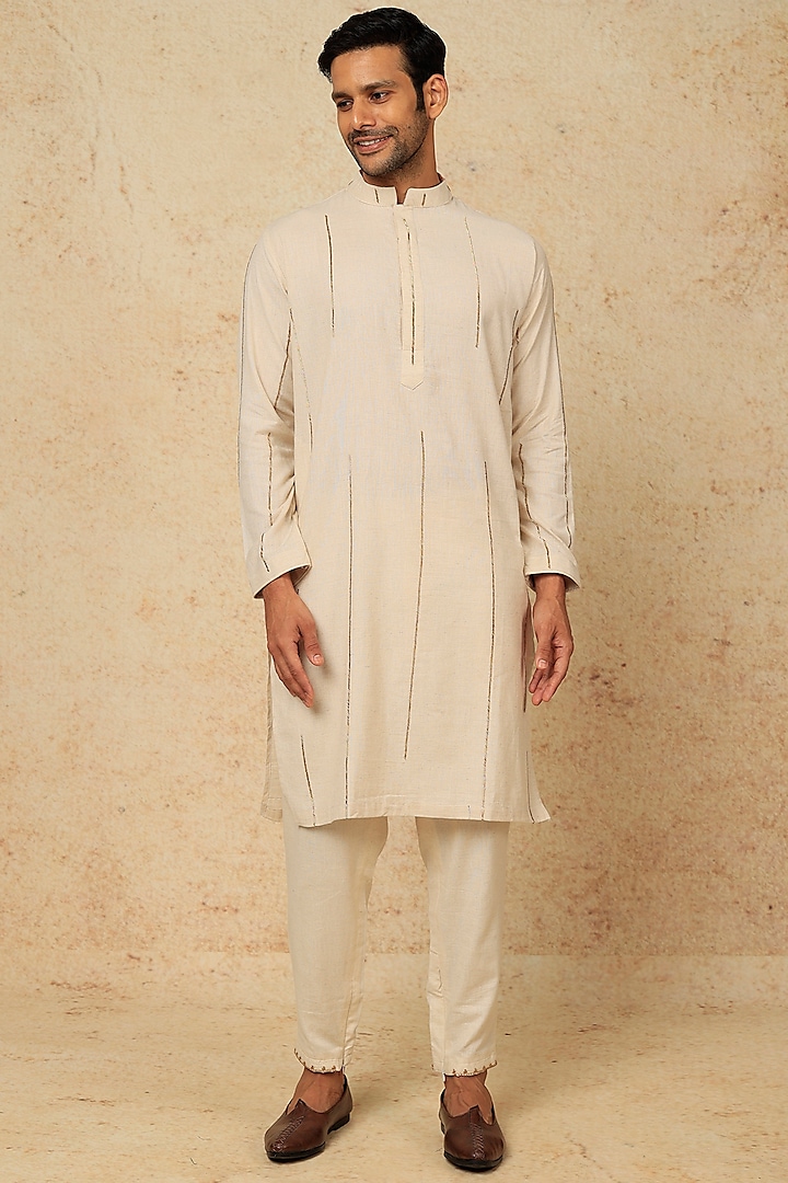 Nude Embroidered Kurta Set by AASTHASHAH