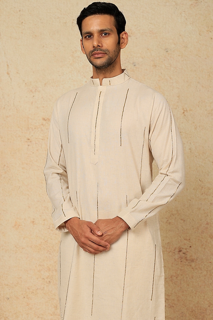 Nude Embroidered Kurta Set by AASTHASHAH at Pernia's Pop Up Shop