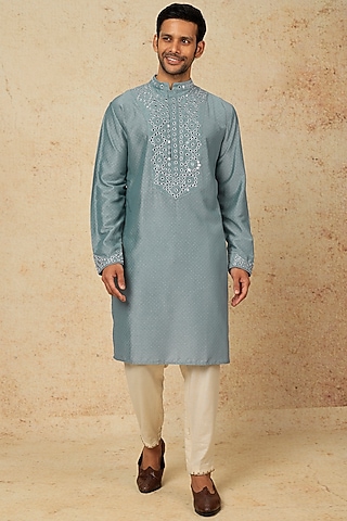 Sky Blue Embroidered Kurta Set by AASTHASHAH