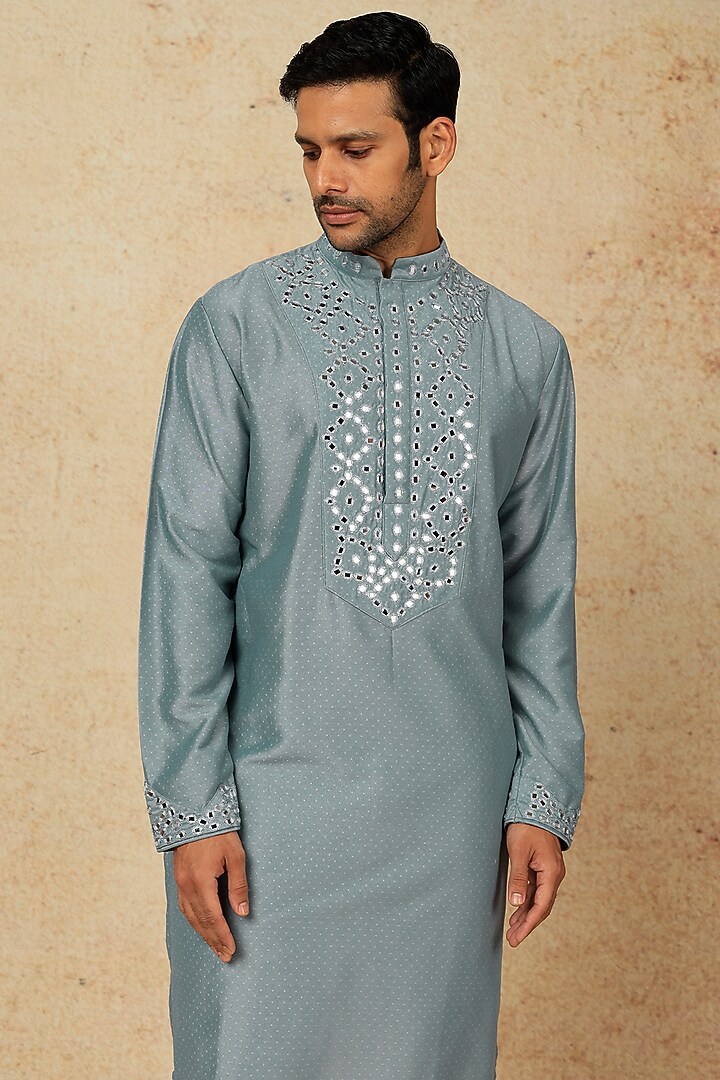 Sky Blue Embroidered Kurta Set by AASTHASHAH at Pernia's Pop Up Shop