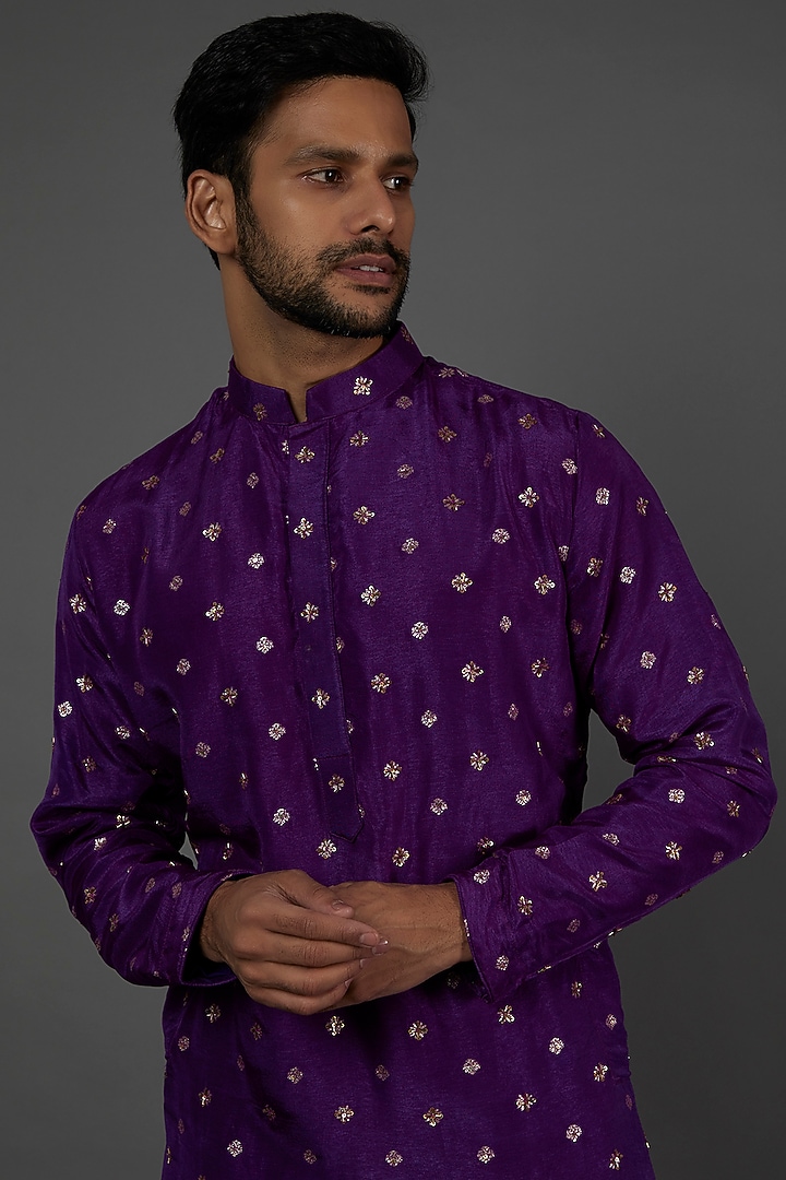 Grapevine Purple Banarasi Kurta Set by AASTHASHAH at Pernia's Pop Up Shop