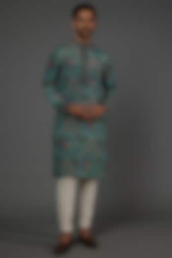 Turquoise Digital Printed Kurta Set by AASTHASHAH