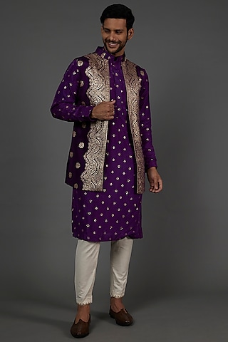 Grapevine Purple Banarasi Indo-Western Set by AASTHASHAH