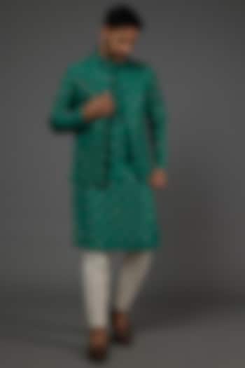 Sapphire Banarasi Indo-Western Jacket Set by AASTHASHAH