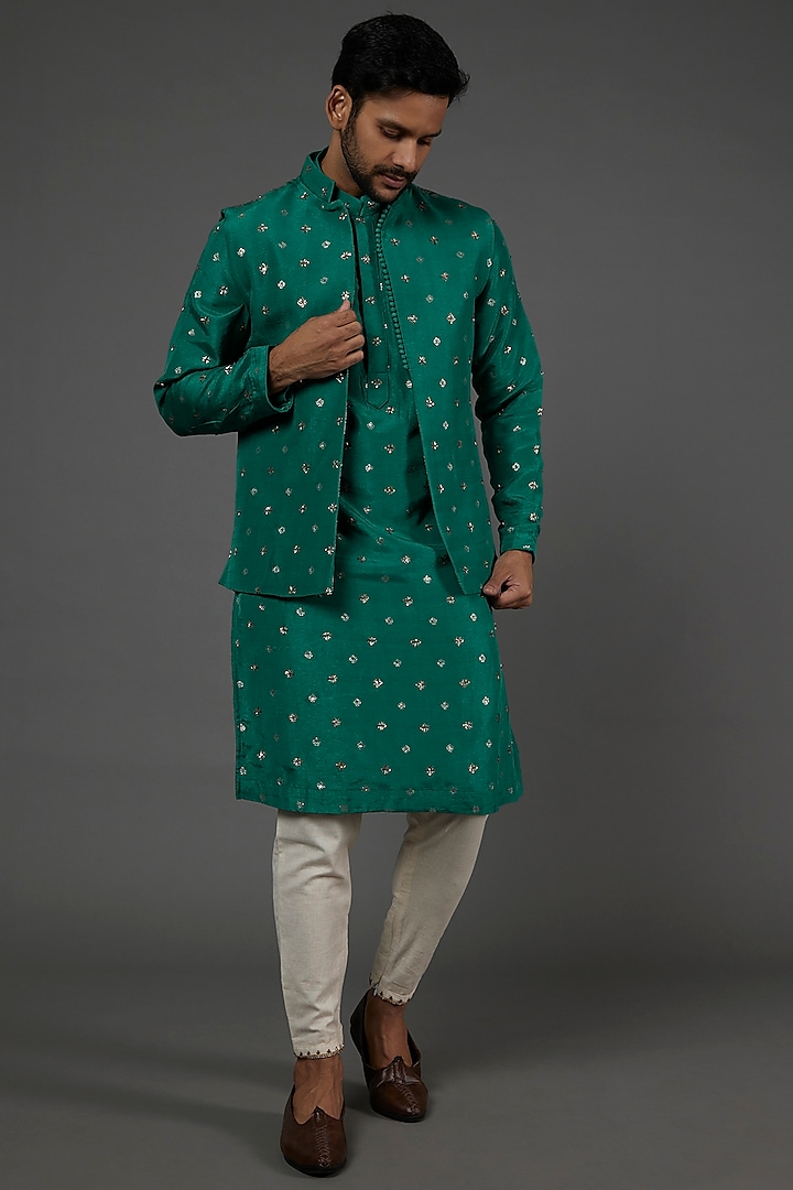 Sapphire Banarasi Indo-Western Jacket Set by AASTHASHAH