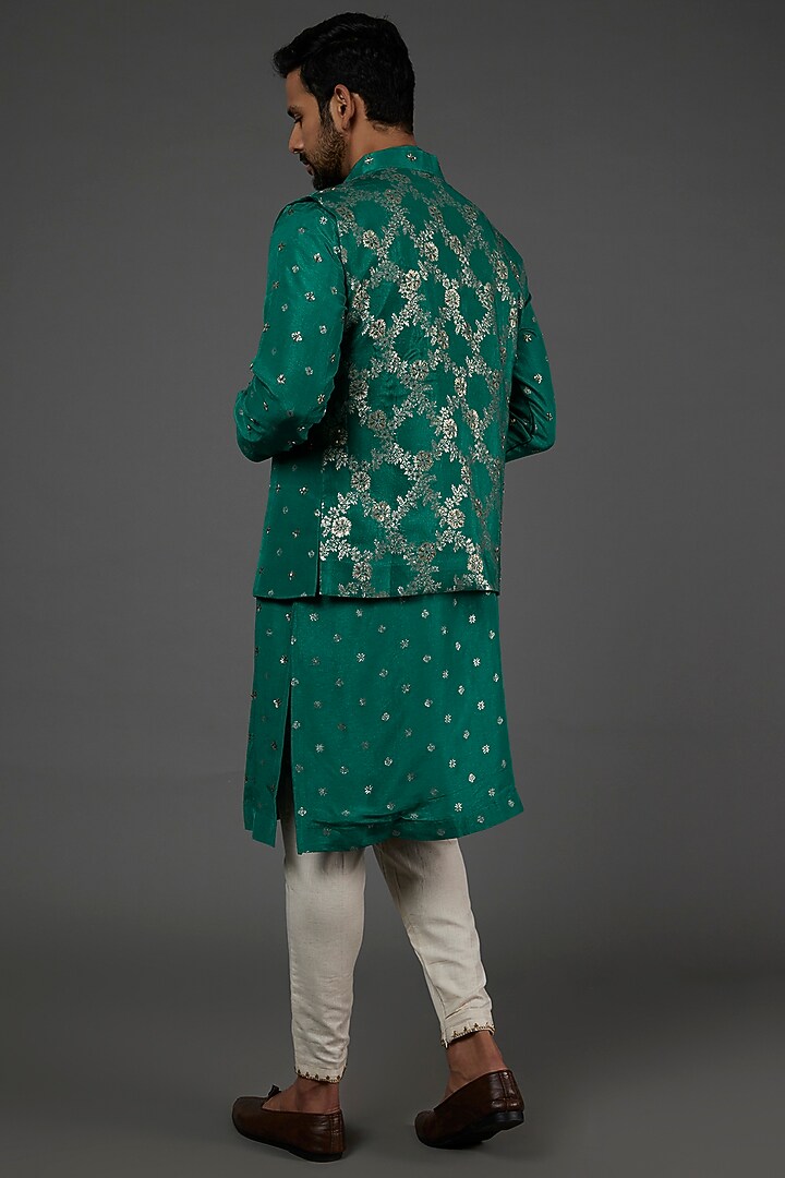 Sapphire Banarasi Indo-Western Jacket Set by AASTHASHAH at Pernia's Pop Up Shop