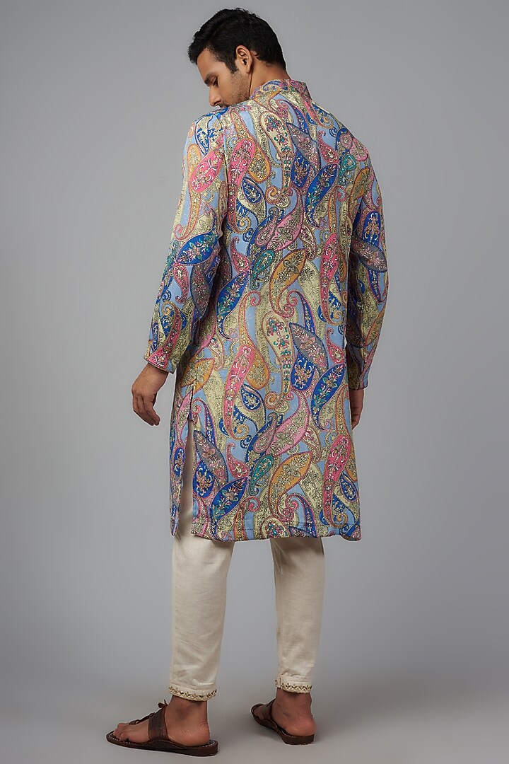 Multi-Colored Viscose Silk Paisley Digital Printed Kurta Set For Boys by AASTHASHAH - KIDS at Pernia's Pop Up Shop