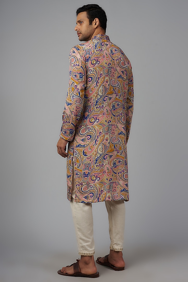 Multi-Colored Viscose Silk Paisley Digital Printed Kurta Set For Boys by AASTHASHAH - KIDS at Pernia's Pop Up Shop