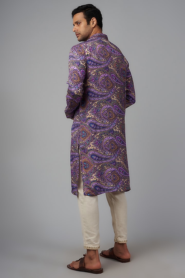 Purple Viscose Silk Paisley Digital Printed Kurta Set For Boys by AASTHASHAH - KIDS at Pernia's Pop Up Shop