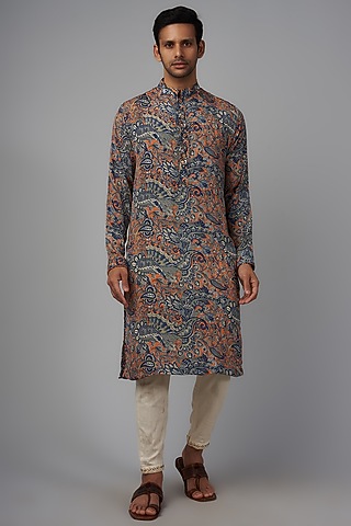 Multi-Colored Viscose Silk Paisley Digital Printed Kurta Set For Boys by AASTHASHAH - KIDS
