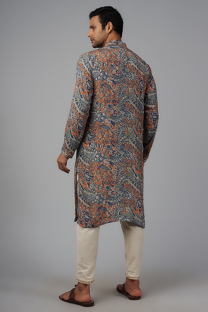 Multi-Colored Viscose Silk Paisley Digital Printed Kurta Set For Boys by AASTHASHAH - KIDS at Pernia's Pop Up Shop