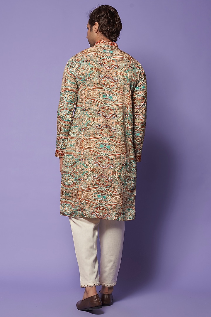 Multi-Colored Viscose Silk Paisley Printed Kurta Set For Boys by AASTHASHAH - KIDS at Pernia's Pop Up Shop
