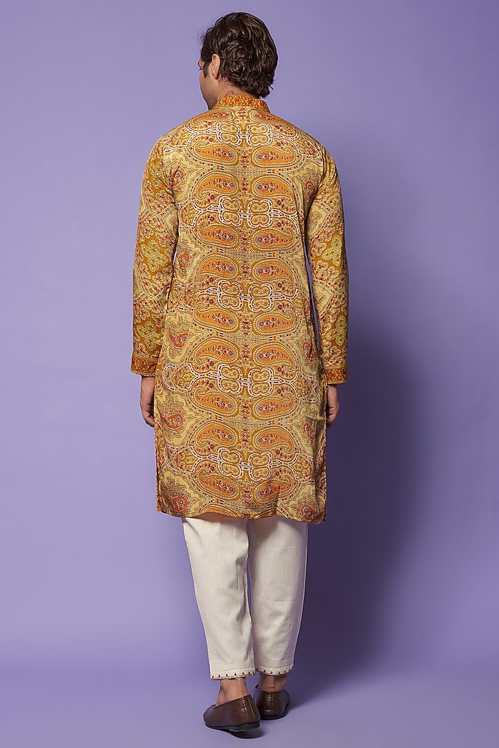 Multi-Colored Viscose Silk Paisley Printed Kurta Set For Boys by AASTHASHAH - KIDS at Pernia's Pop Up Shop