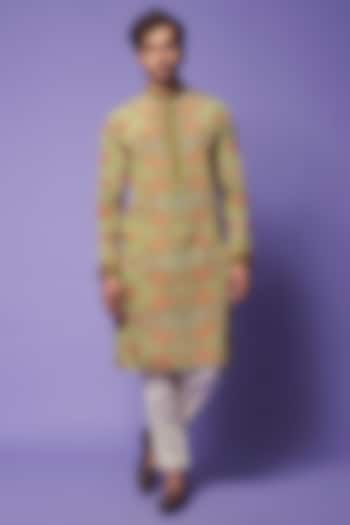 Multi-Colored Viscose Silk Paisley Printed Kurta Set For Boys by AASTHASHAH - KIDS