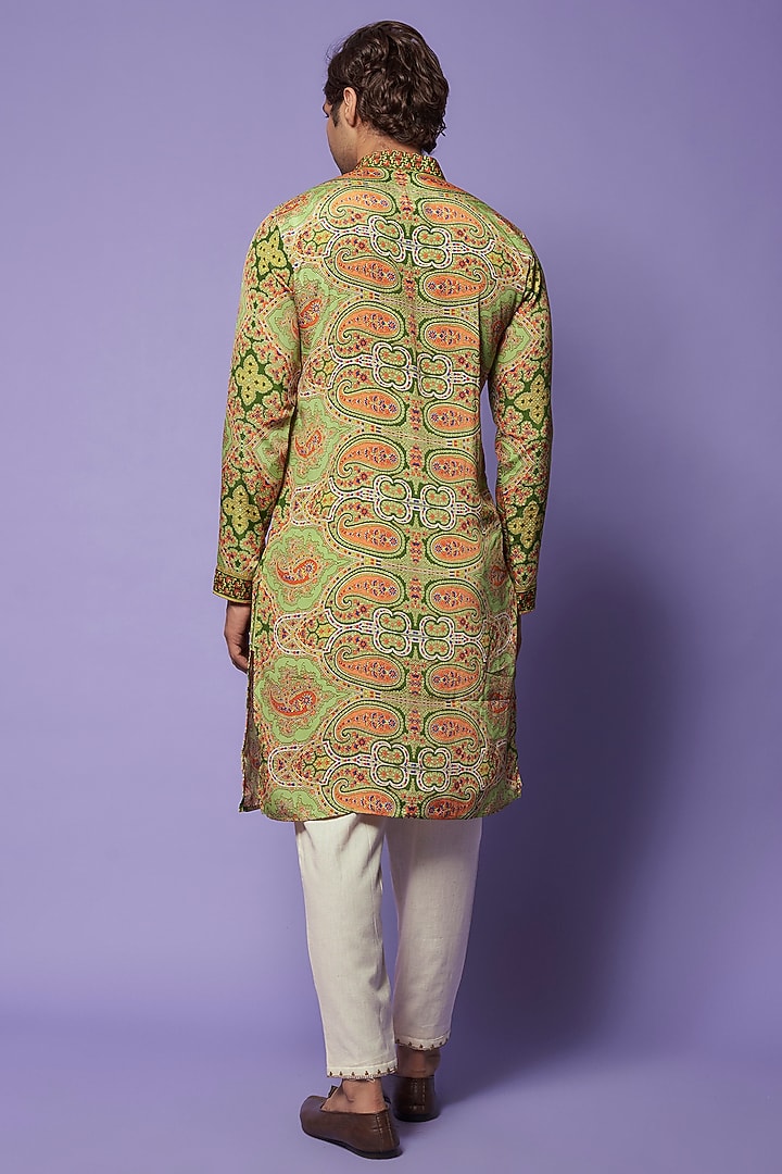 Multi-Colored Viscose Silk Paisley Printed Kurta Set For Boys by AASTHASHAH - KIDS at Pernia's Pop Up Shop
