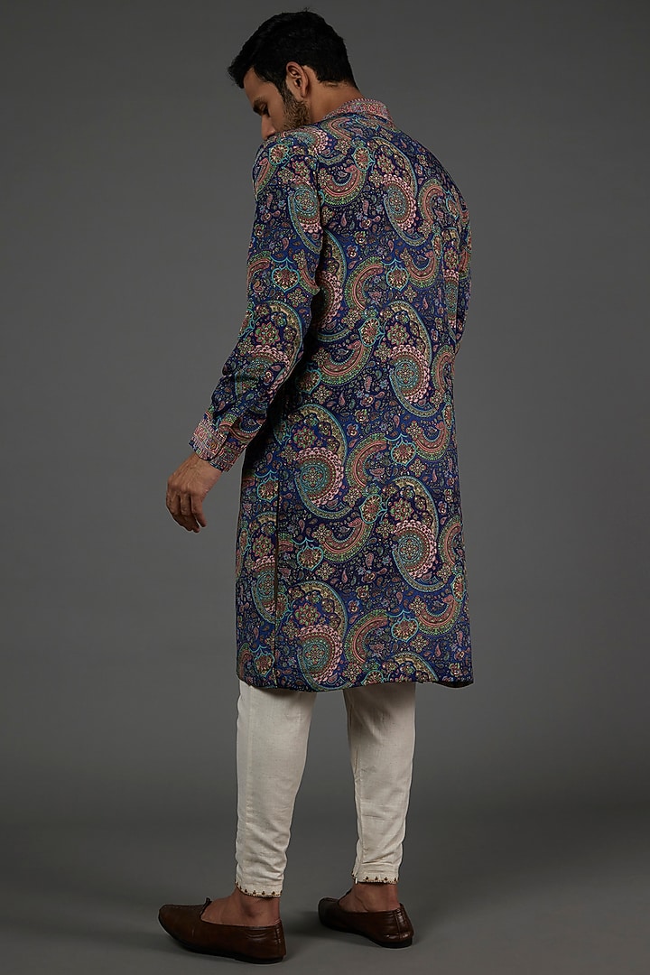 Cobalt Blue Digital Printed Kurta Set For Boys by AASTHASHAH - KIDS at Pernia's Pop Up Shop