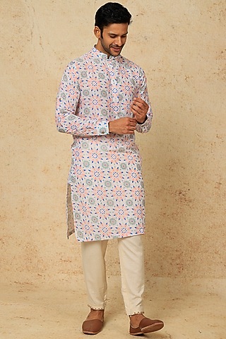 White Rayon Blend Digital Printed Kurta Set For Boys by AASTHASHAH - KIDS