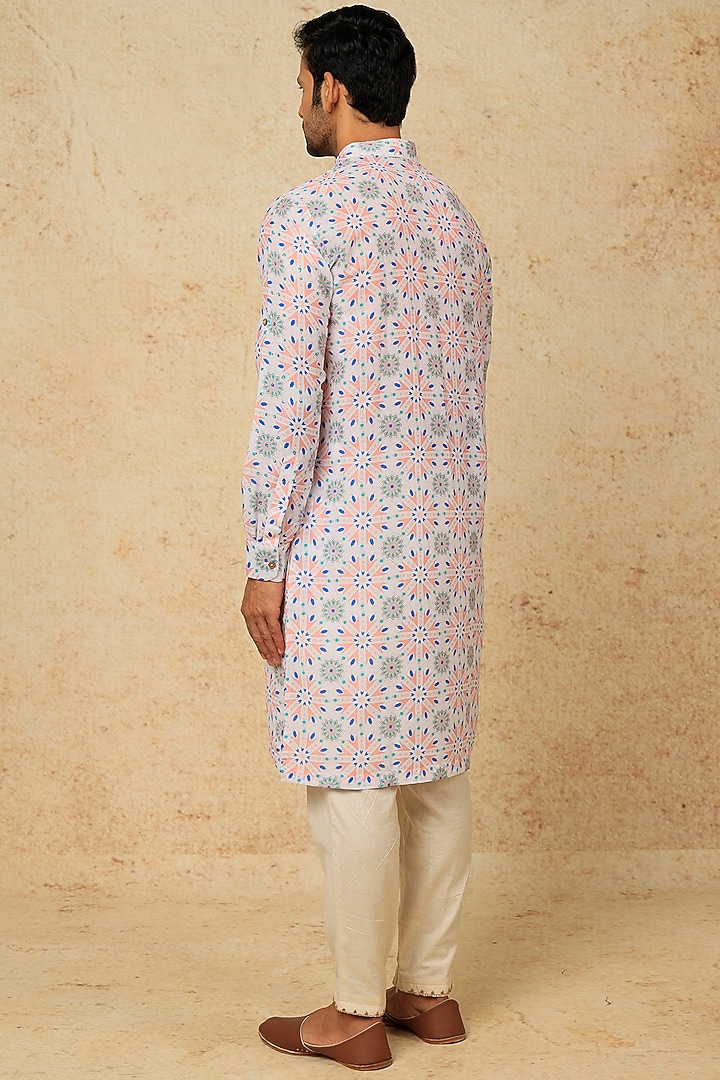 White Rayon Blend Digital Printed Kurta Set For Boys by AASTHASHAH - KIDS at Pernia's Pop Up Shop