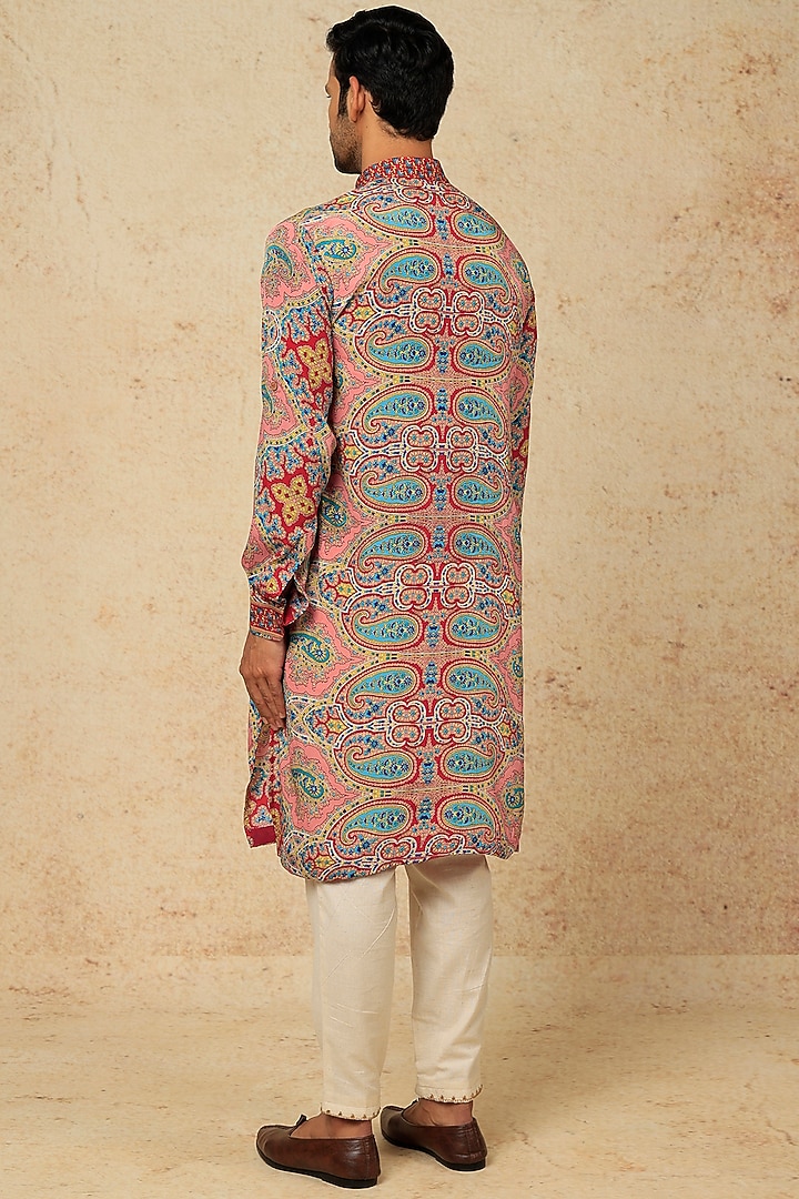 Multi-Colored Viscose Silk Paisley Digital Printed Kurta Set For Boys by AASTHASHAH - KIDS at Pernia's Pop Up Shop