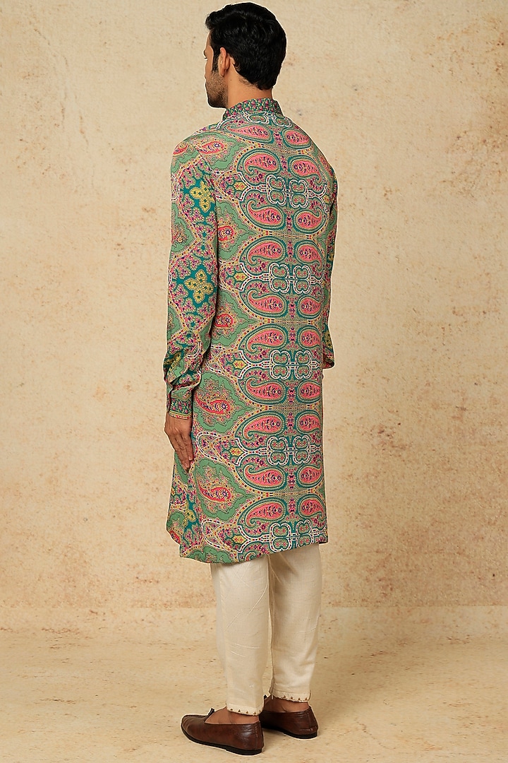 Multi-Colored Viscose Silk Paisley Printed Kurta Set For Boys by AASTHASHAH - KIDS at Pernia's Pop Up Shop