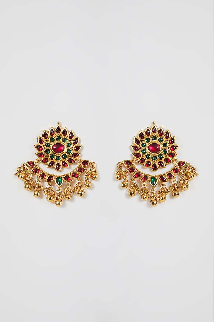 Gold Finish Red & Green Stone Earrings by Aster at Pernia's Pop Up Shop