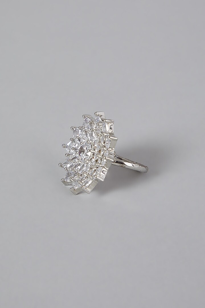 White Finish Faux Diamond Floral Ring by Aster at Pernia's Pop Up Shop