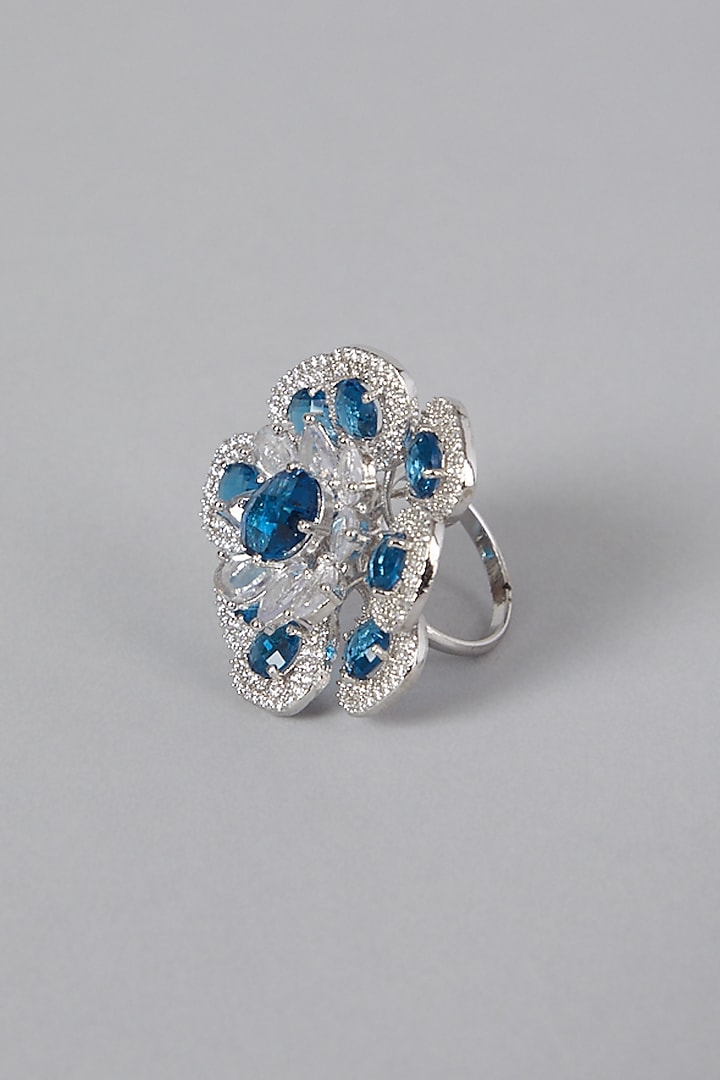 White Finish Floral Ring With Faux Diamond by Aster at Pernia's Pop Up Shop