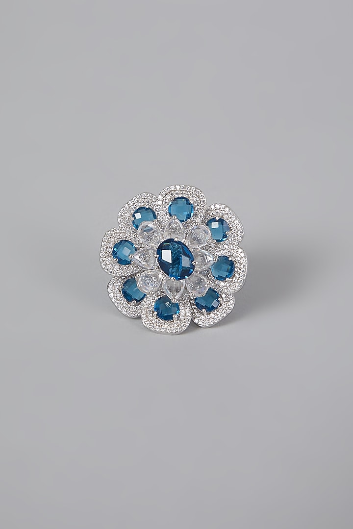 White Finish Floral Ring With Faux Diamond by Aster at Pernia's Pop Up Shop