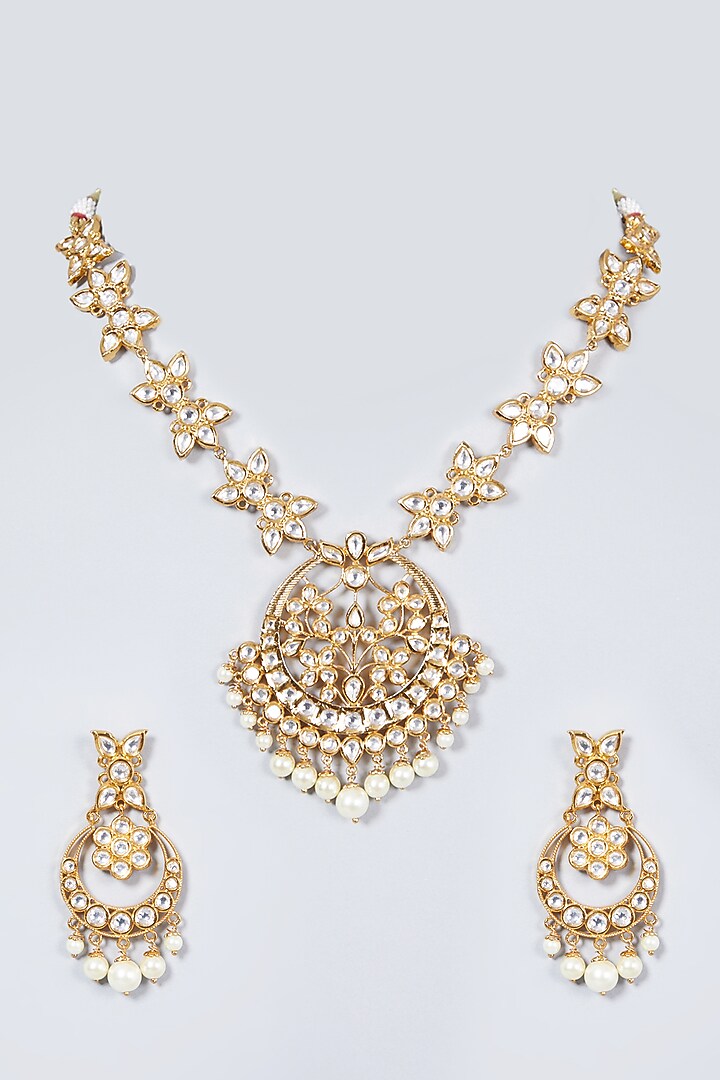Gold Finish Kundan Polki Necklace Set by Aster at Pernia's Pop Up Shop