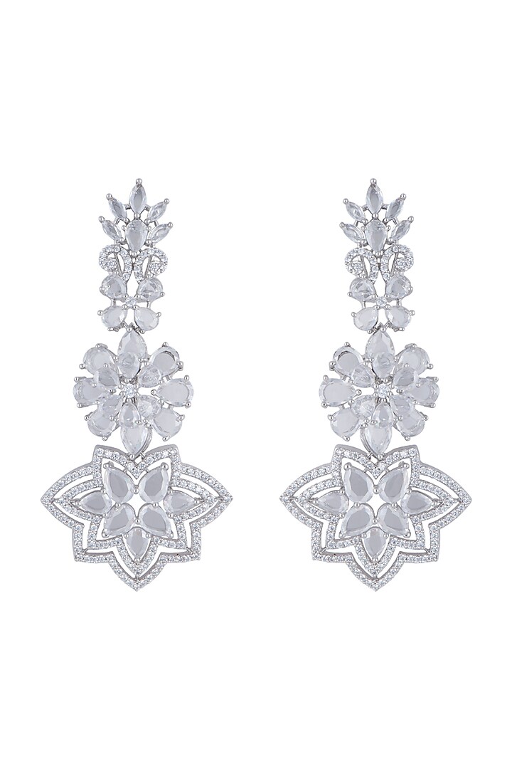 Silver plated faux diamond dangler earrings by Aster at Pernia's Pop Up Shop