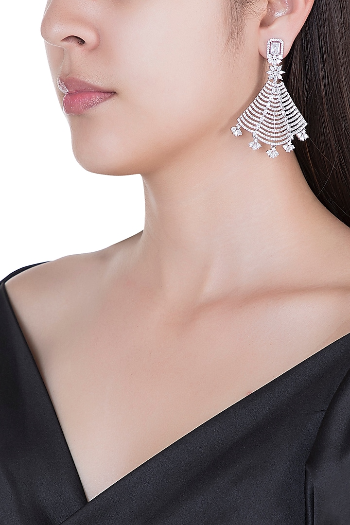 Silver plated faux diamond fan earrings by Aster