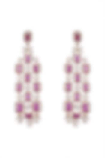 Gold Finish Pink Zircon Earrings by Aster