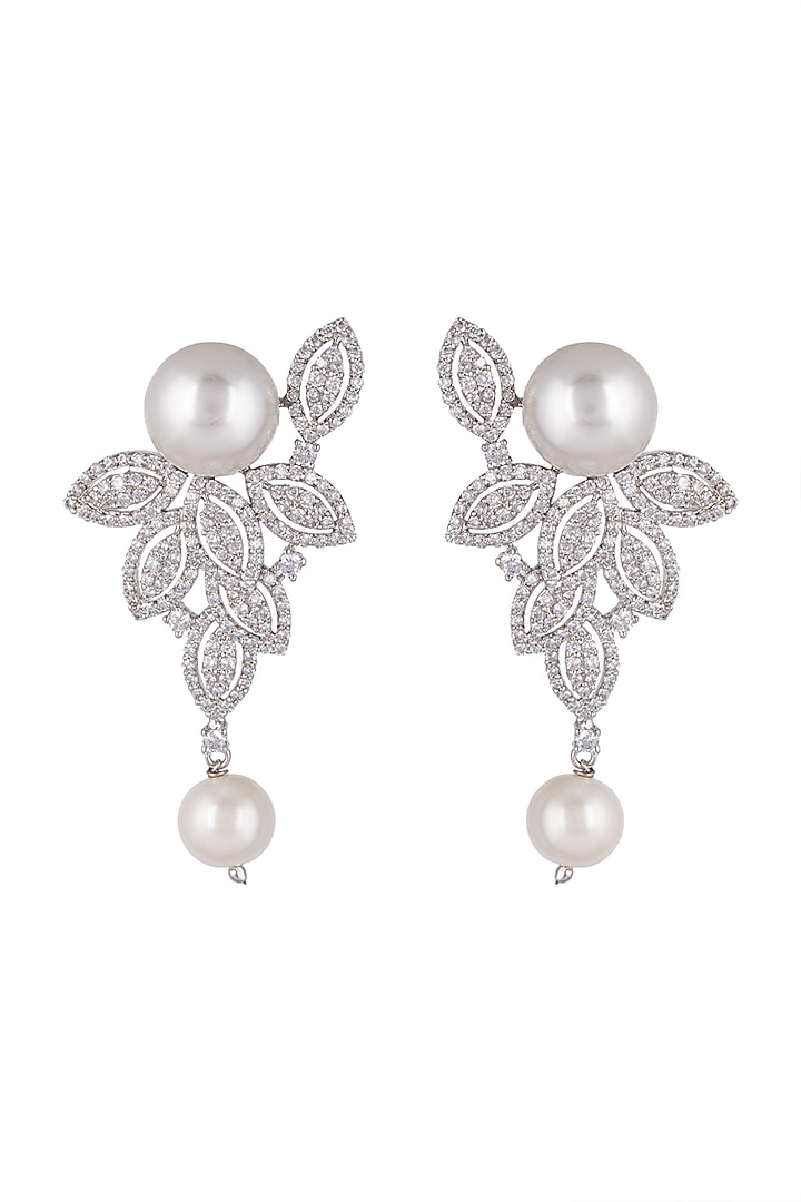 White Finish Diamond & Pearl Earrings by Aster at Pernia's Pop Up Shop
