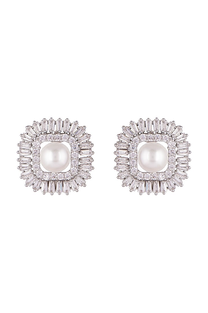 White Finish Diamond Stud Earrings by Aster at Pernia's Pop Up Shop