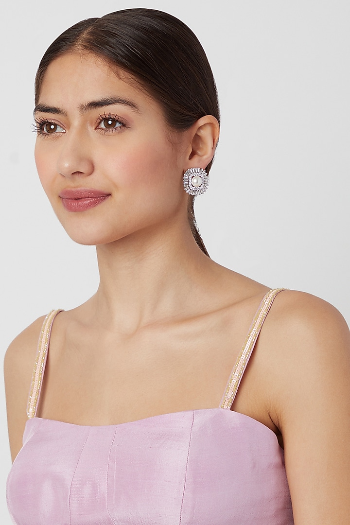 White Finish Diamond Stud Earrings by Aster at Pernia's Pop Up Shop