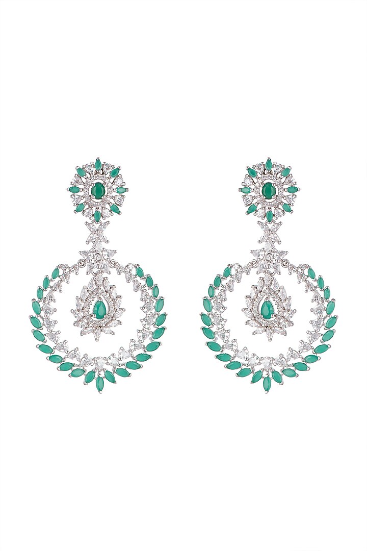 White Finish Green Stone Earrings by Aster at Pernia's Pop Up Shop