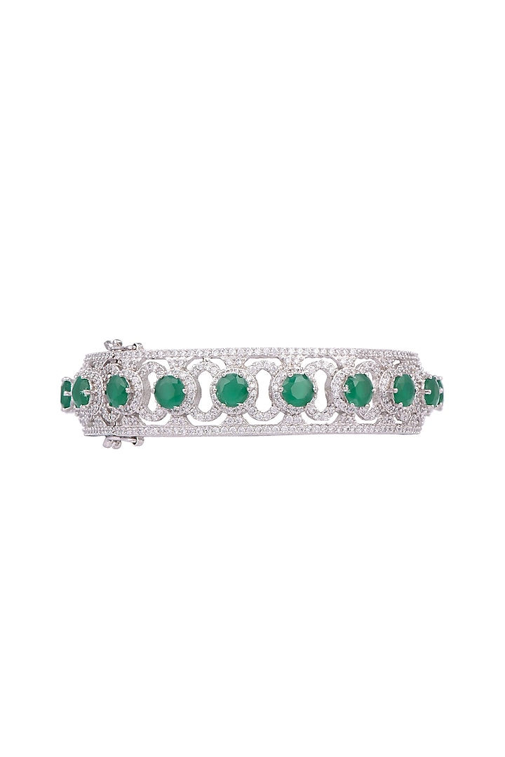 White Finish Green Stone Bangle by Aster