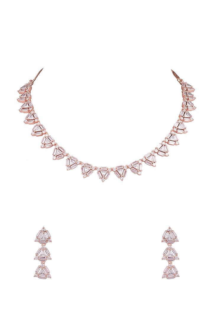 Rose Gold Finish Diamond Necklace Set by Aster at Pernia's Pop Up Shop