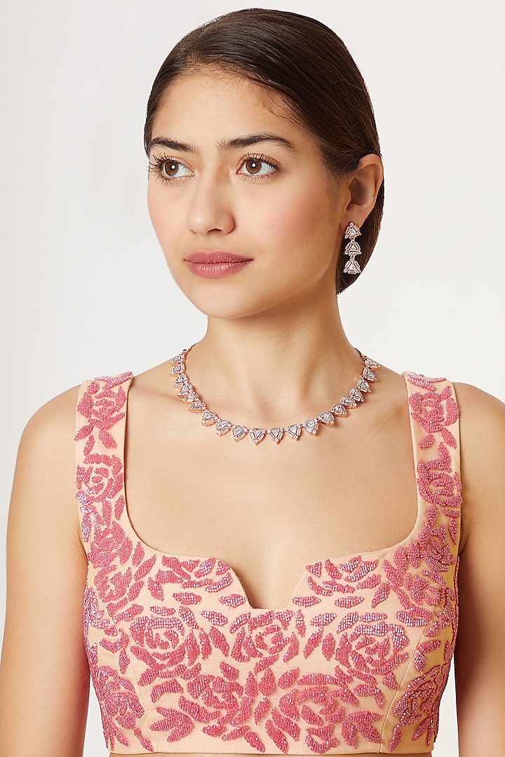 Rose Gold Finish Diamond Necklace Set by Aster at Pernia's Pop Up Shop