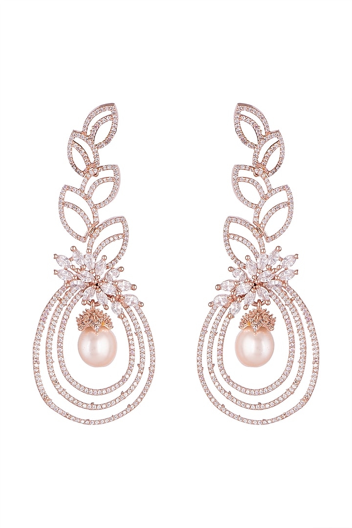 Rose Gold Finish Pearl Earrings by Aster at Pernia's Pop Up Shop