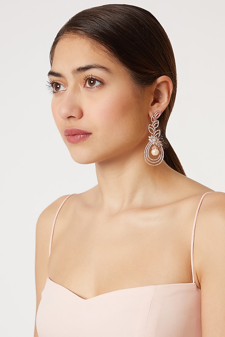 Rose Gold Finish Pearl Earrings by Aster at Pernia's Pop Up Shop