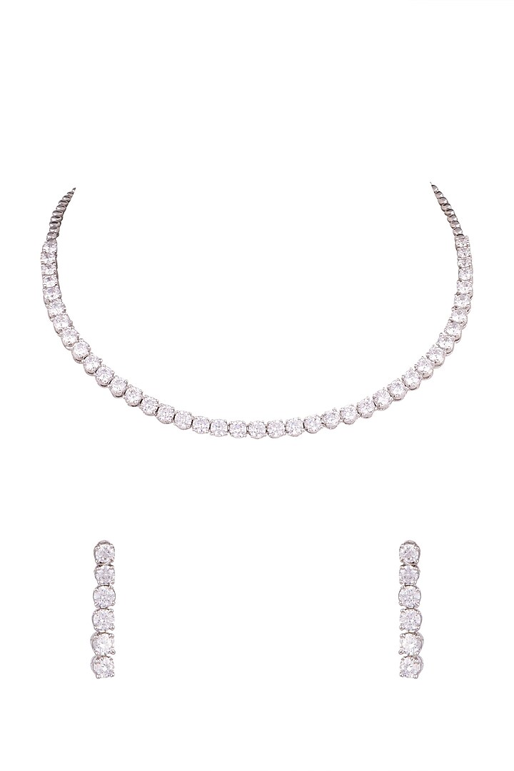 White Finish Faux Diamond Necklace Set by Aster at Pernia's Pop Up Shop