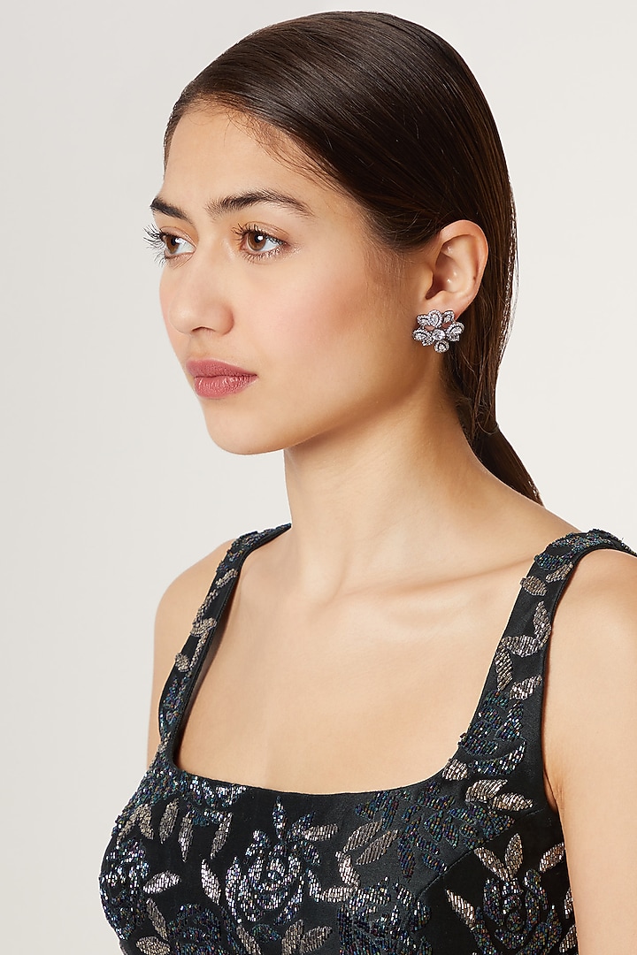 Black Rhodium Finish Stud Earrings by Aster at Pernia's Pop Up Shop
