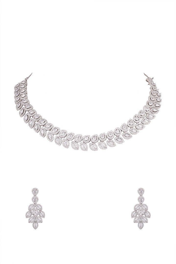 White Finish Diamond Necklace Set by Aster at Pernia's Pop Up Shop