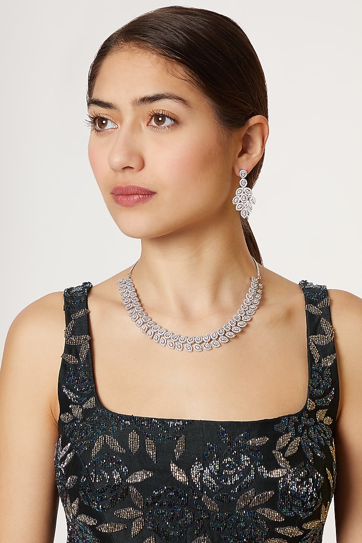 White Finish Diamond Necklace Set by Aster at Pernia's Pop Up Shop
