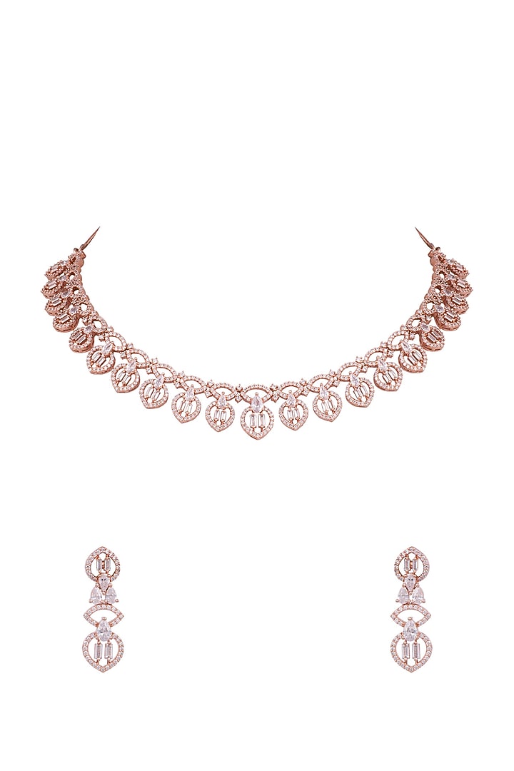 Rose Gold Finish Diamond Necklace Set by Aster at Pernia's Pop Up Shop