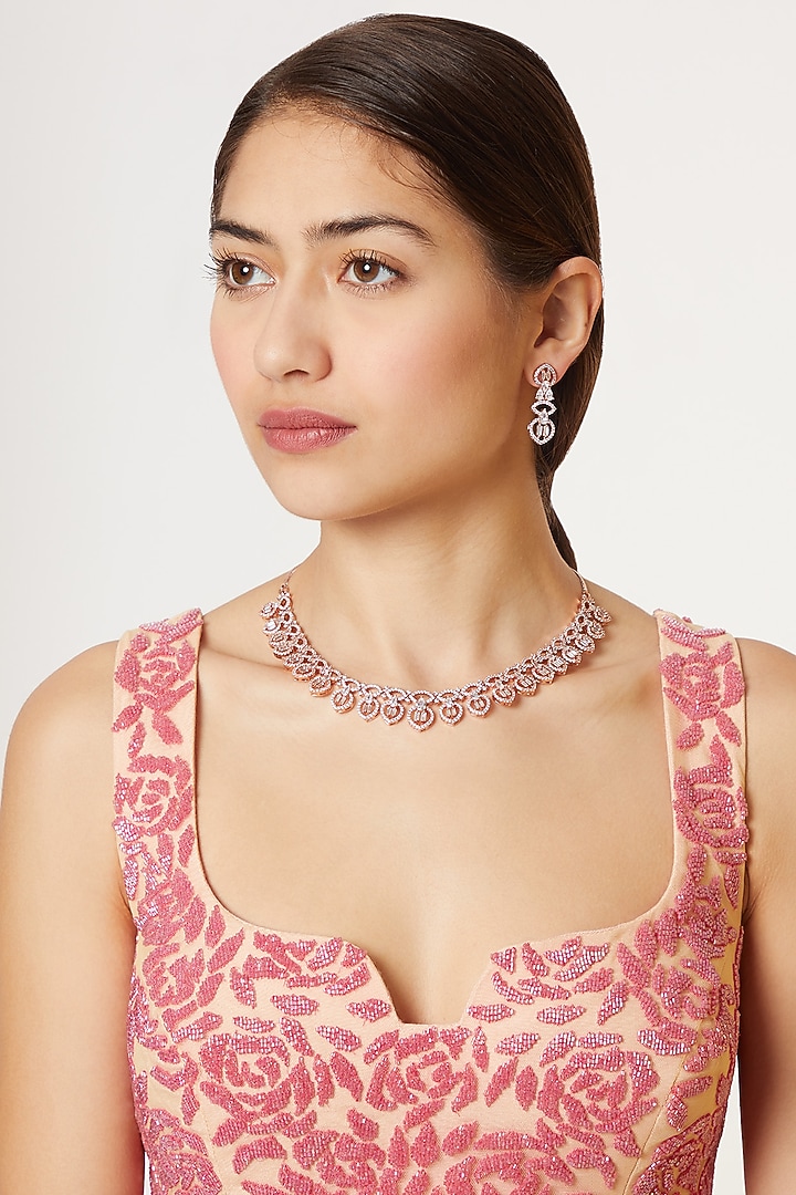 Rose Gold Finish Diamond Necklace Set by Aster at Pernia's Pop Up Shop