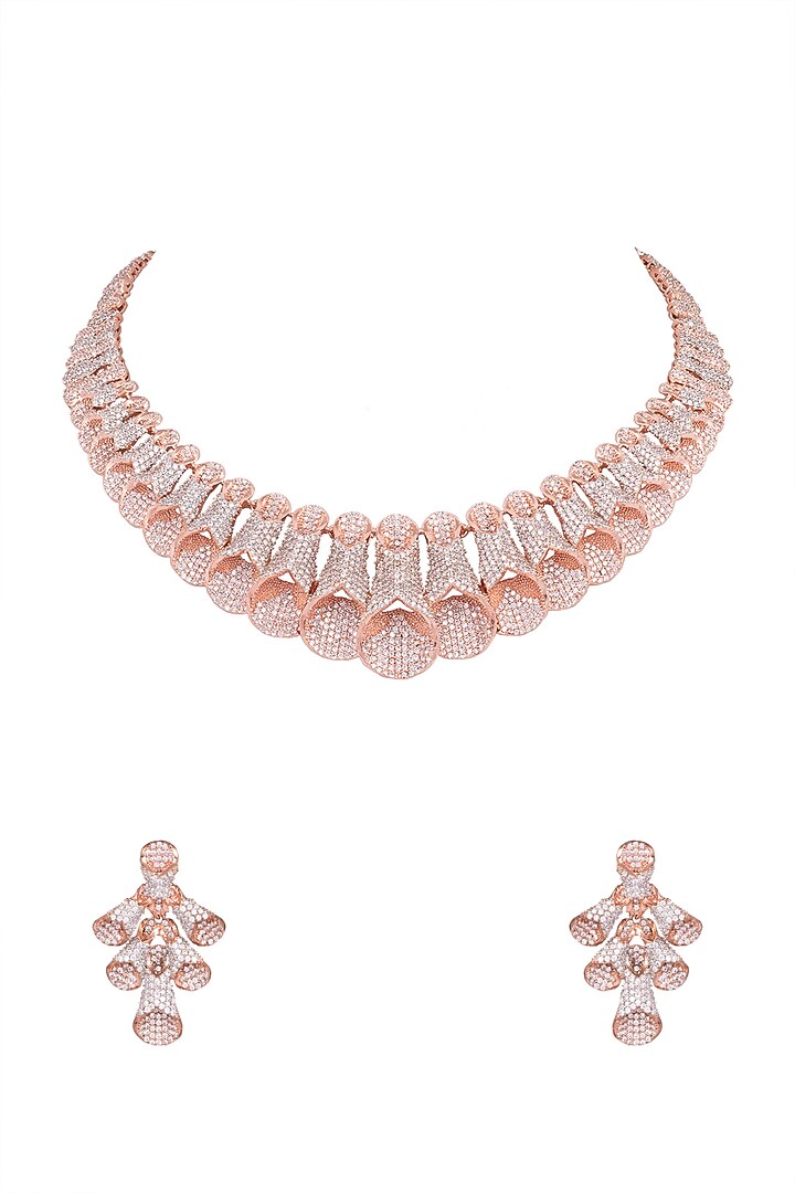 Rose Gold Finish Faux Diamond Necklace Set by Aster at Pernia's Pop Up Shop